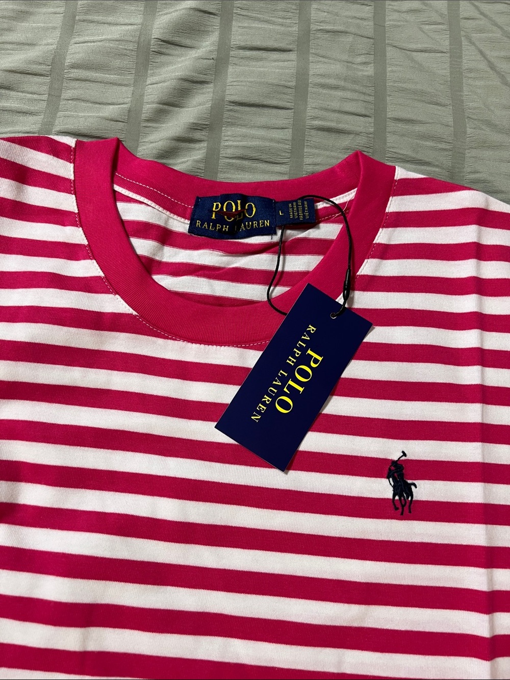 Polo by Ralph Lauren Hot Pink & White Striped Short Sleeve Tee - Picture 3 of 3